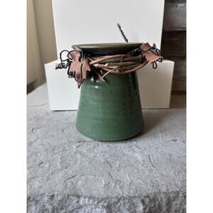 Vintage Bridget Donahue Pottery Vase Green Leaves Grapevine Fall Harvest